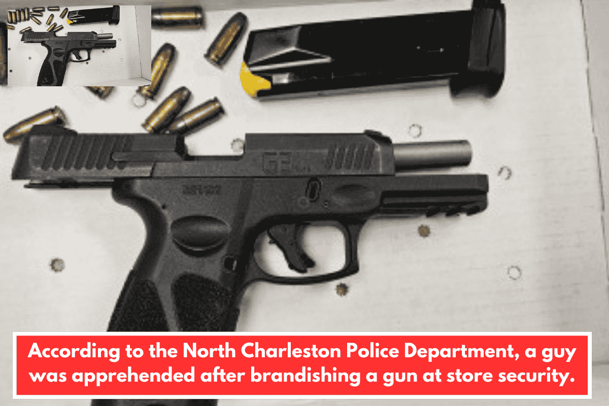 According to the North Charleston Police Department, a guy was apprehended after brandishing a gun at store security.