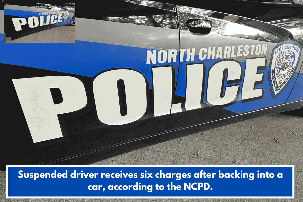 Suspended driver receives six charges after backing into a car, according to the NCPD.