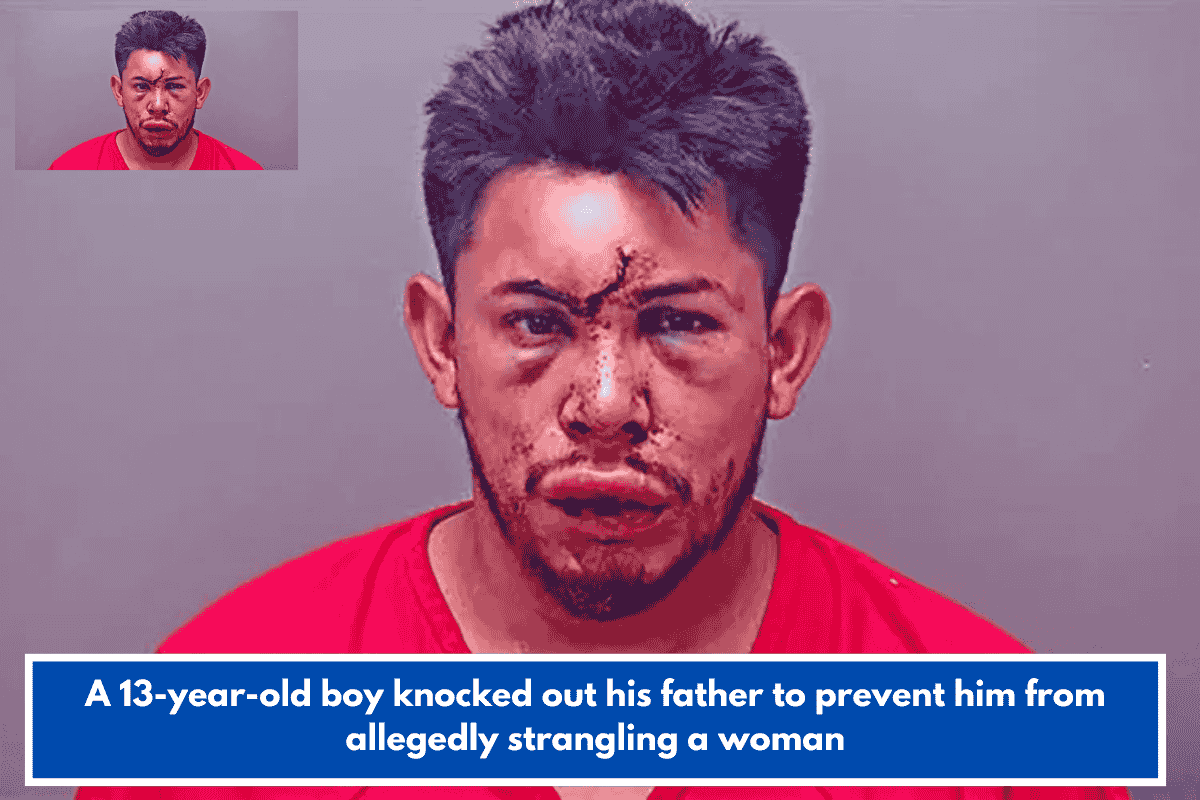 A 13-year-old boy knocked out his father to prevent him from allegedly strangling a woman