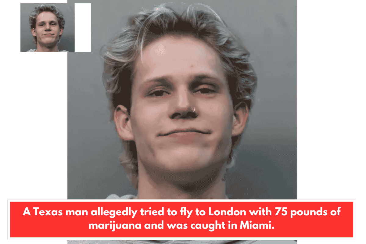 A Texas man allegedly tried to fly to London with 75 pounds of marijuana and was caught in Miami.