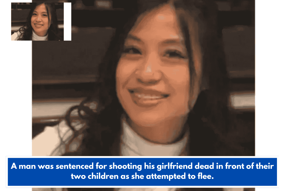 A man was sentenced for shooting his girlfriend dead in front of their two children as she attempted to flee.