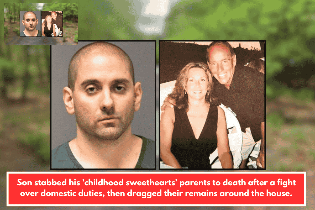 Son stabbed his 'childhood sweethearts' parents to death after a fight over domestic duties, then dragged their remains around the house.