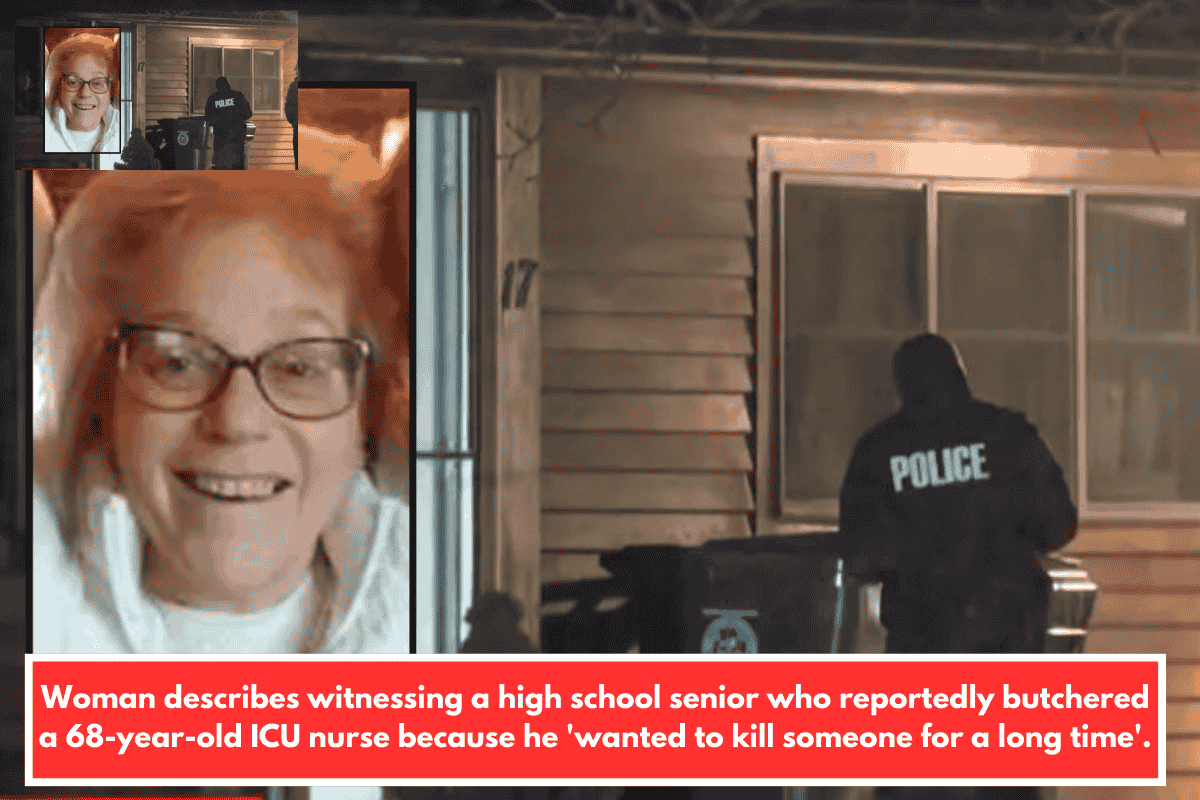 Woman describes witnessing a high school senior who reportedly butchered a 68-year-old ICU nurse because he 'wanted to kill someone for a long time'.