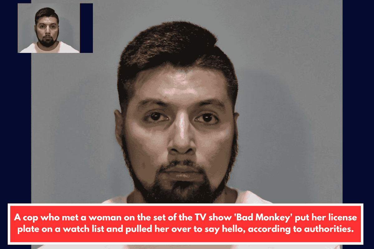 A cop who met a woman on the set of the TV show 'Bad Monkey' put her license plate on a watch list and pulled her over to say hello, according to authorities.