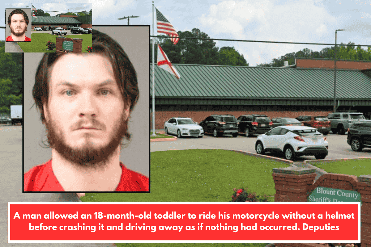 A man allowed an 18-month-old toddler to ride his motorcycle without a helmet before crashing it and driving away as if nothing had occurred. Deputies