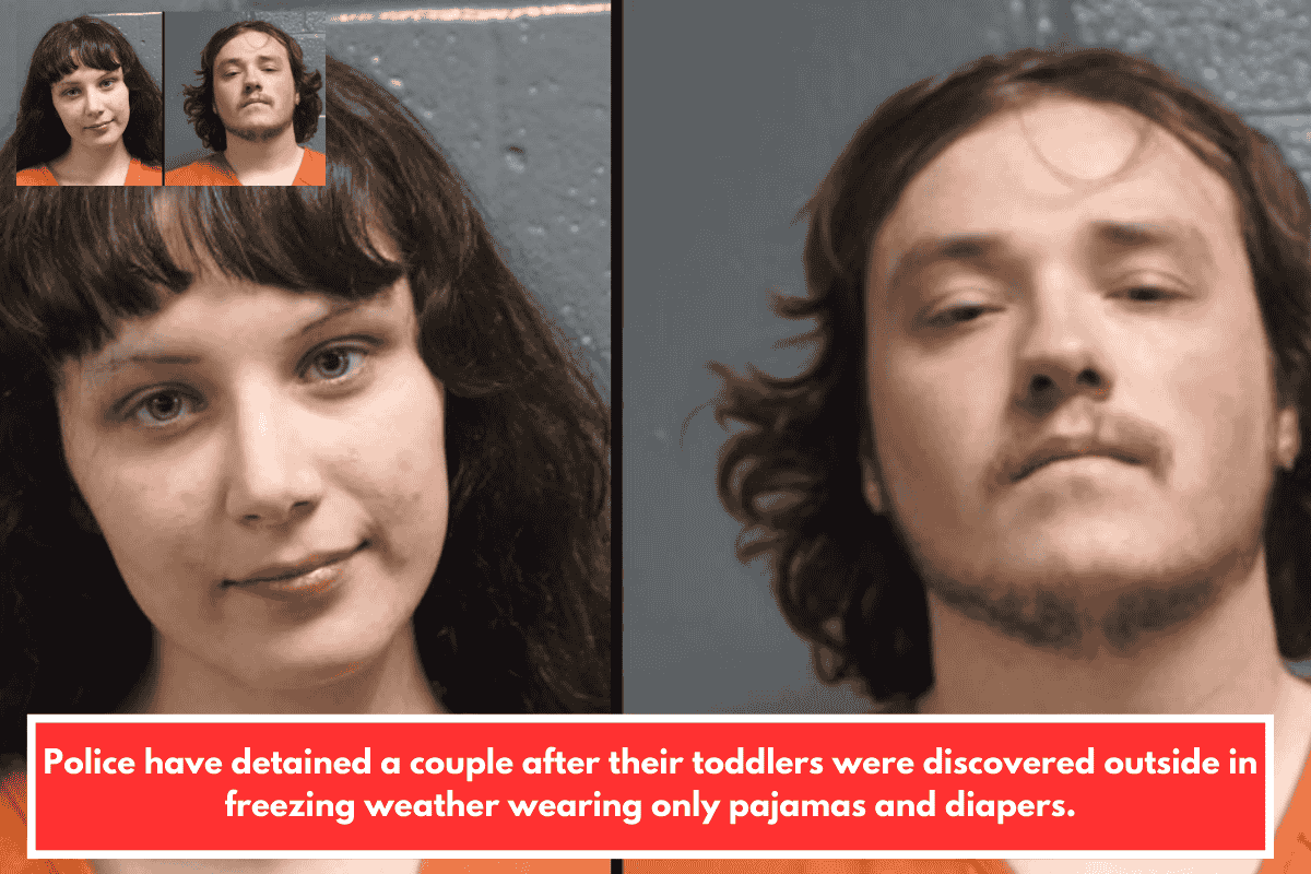 Police have detained a couple after their toddlers were discovered outside in freezing weather wearing only pajamas and diapers.