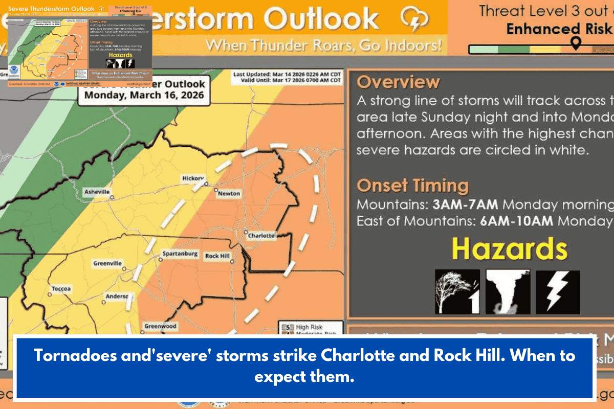 Tornadoes and'severe' storms strike Charlotte and Rock Hill. When to expect them.