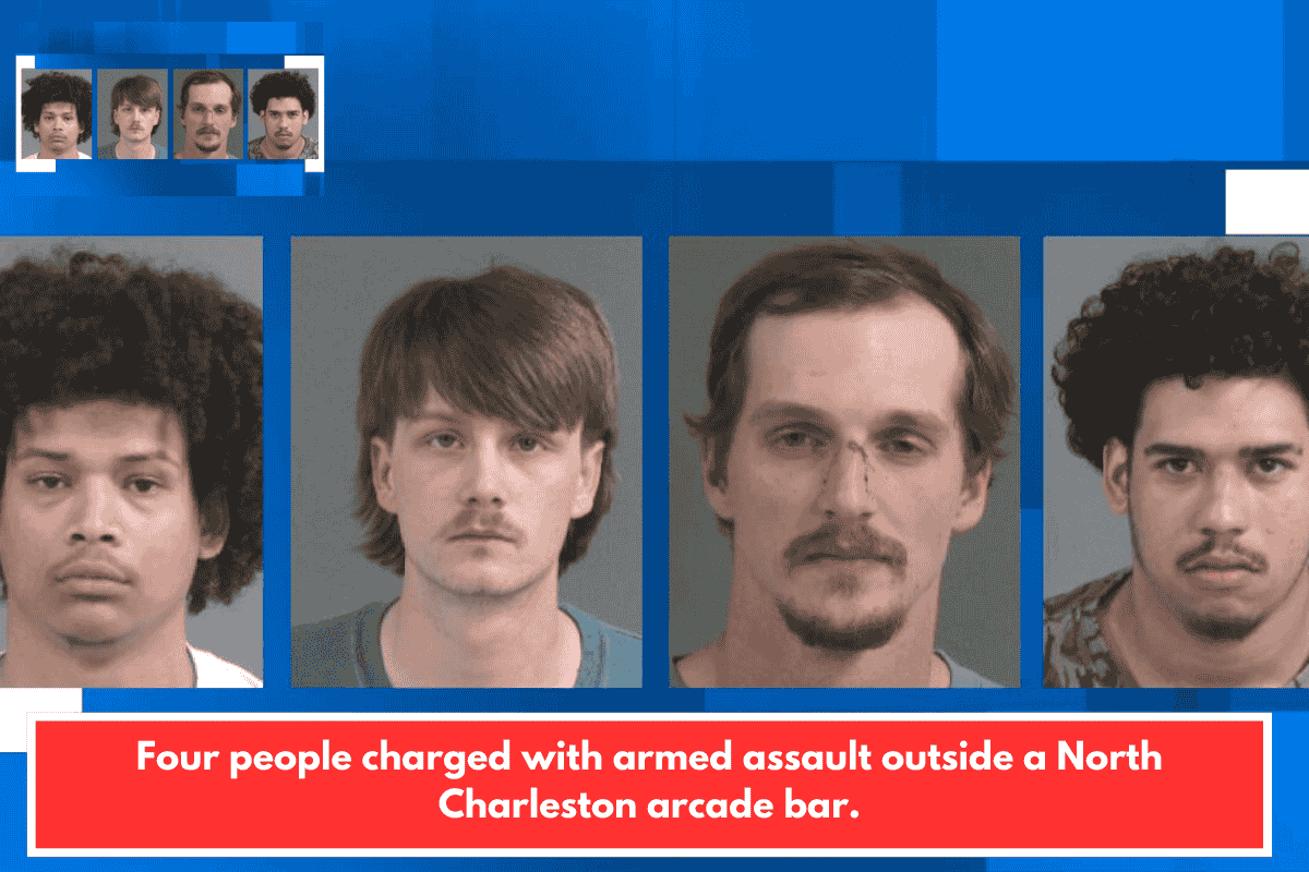 Four people charged with armed assault outside a North Charleston arcade bar.