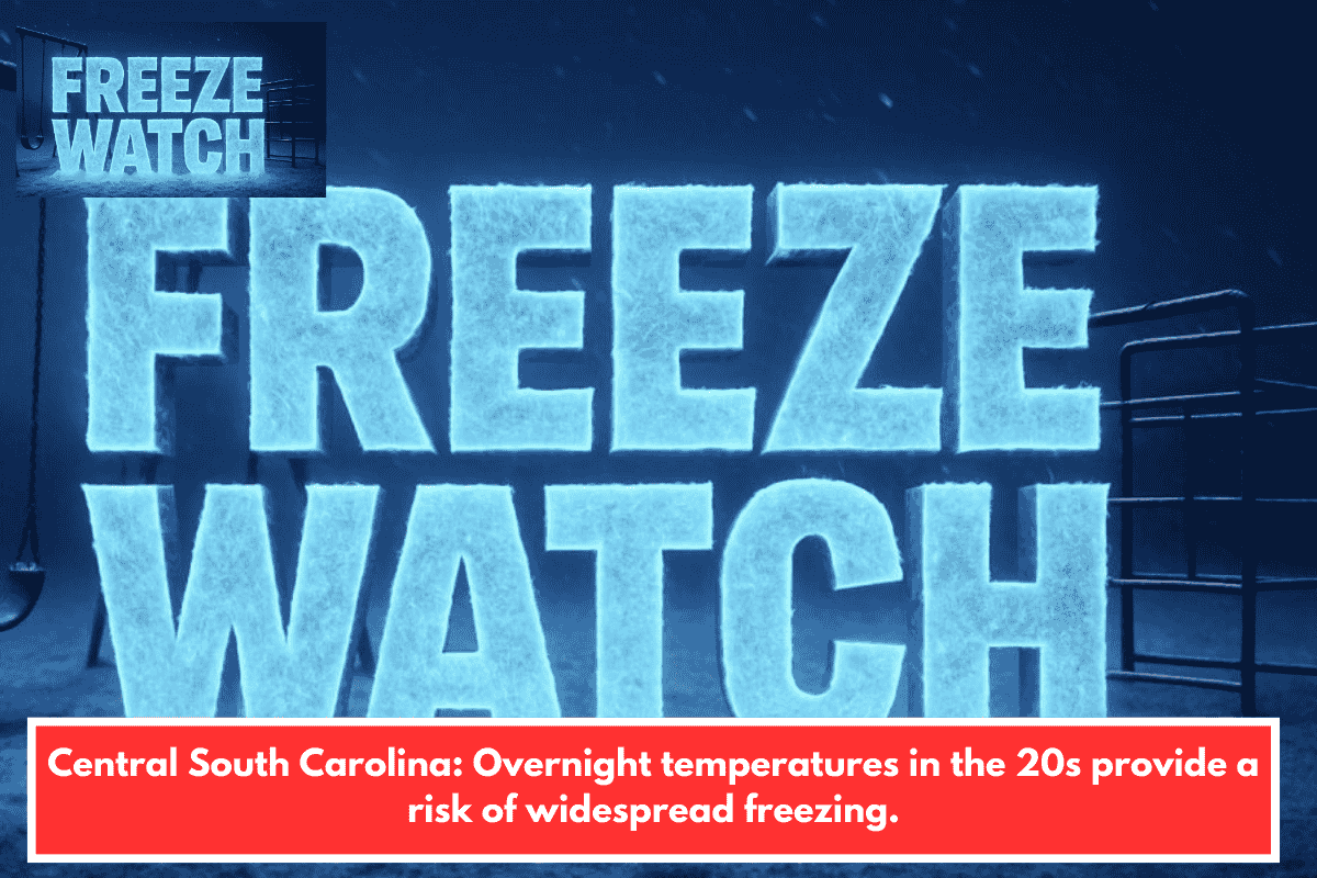Central South Carolina: Overnight temperatures in the 20s provide a risk of widespread freezing.