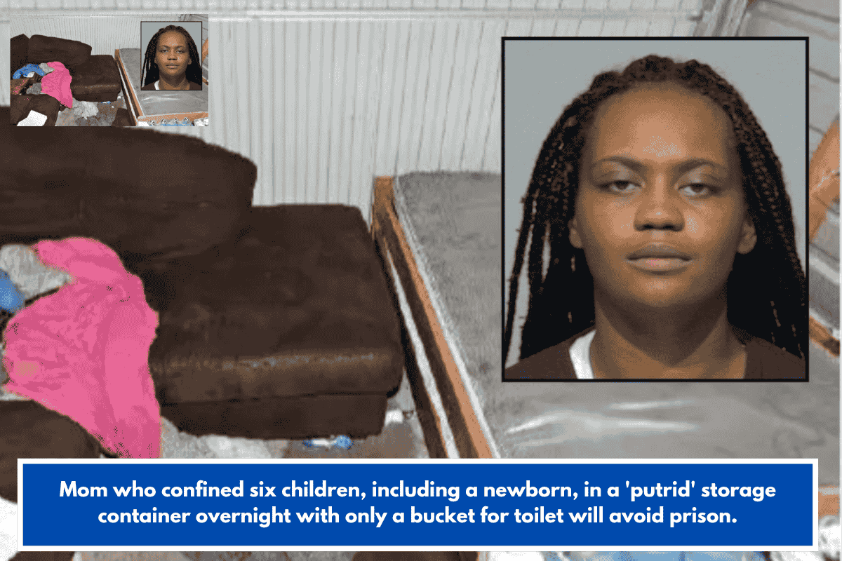 Mom who confined six children, including a newborn, in a 'putrid' storage container overnight with only a bucket for toilet will avoid prison.