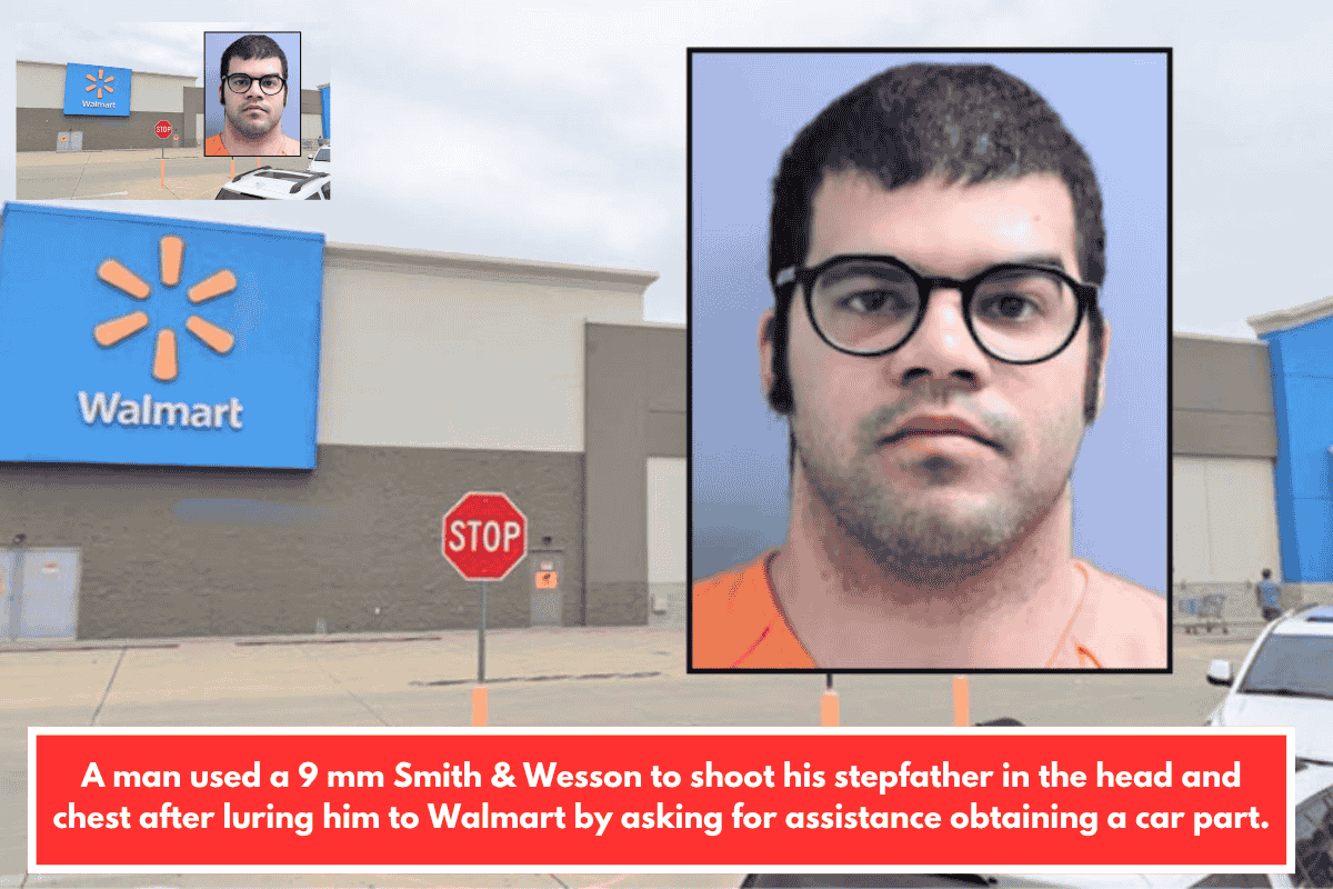 A man used a 9 mm Smith & Wesson to shoot his stepfather in the head and chest after luring him to Walmart by asking for assistance obtaining a car part.