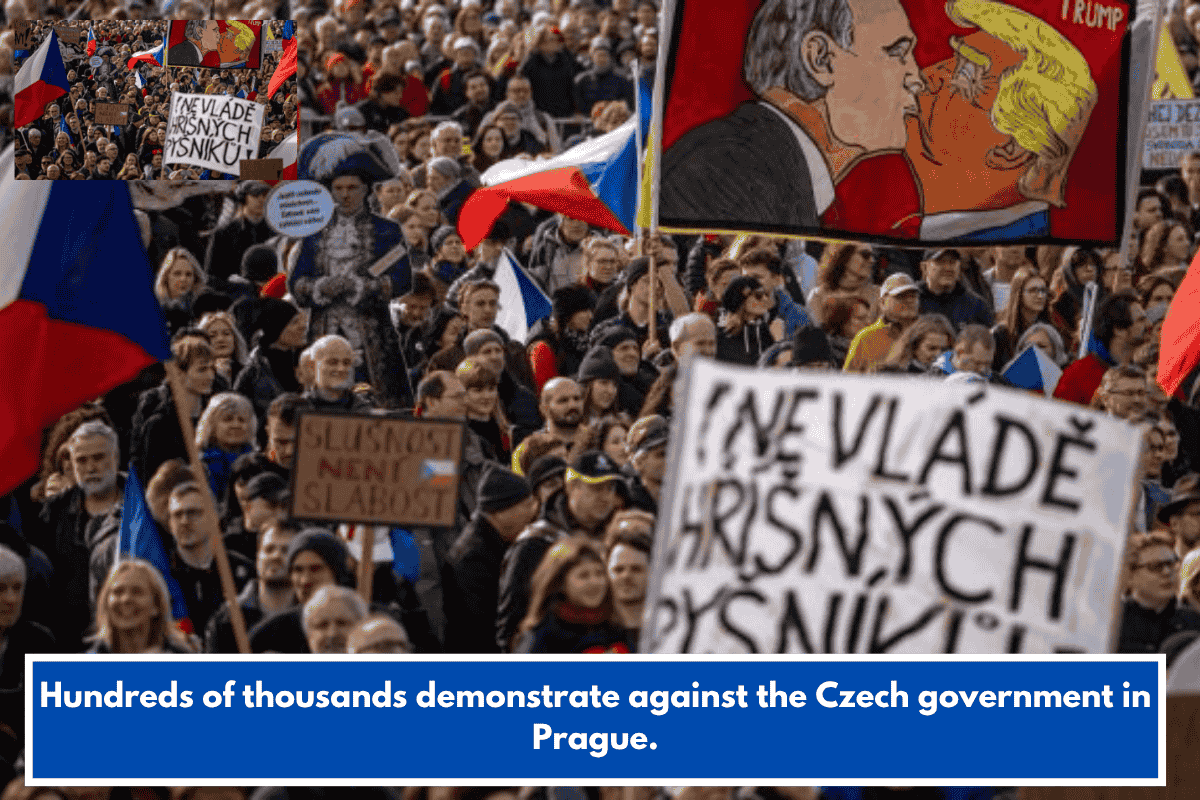 Hundreds of thousands demonstrate against the Czech government in Prague.