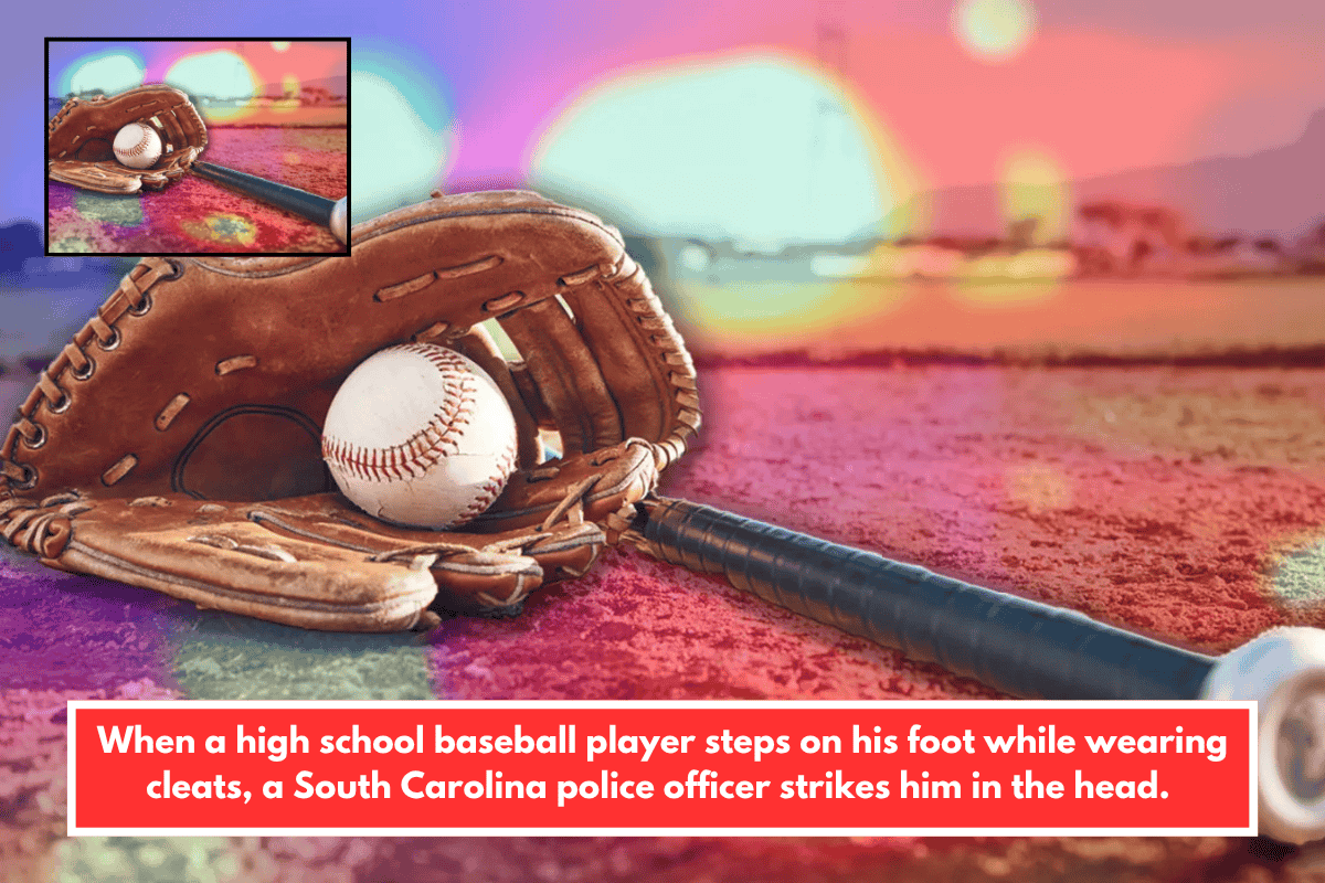 When a high school baseball player steps on his foot while wearing cleats, a South Carolina police officer strikes him in the head