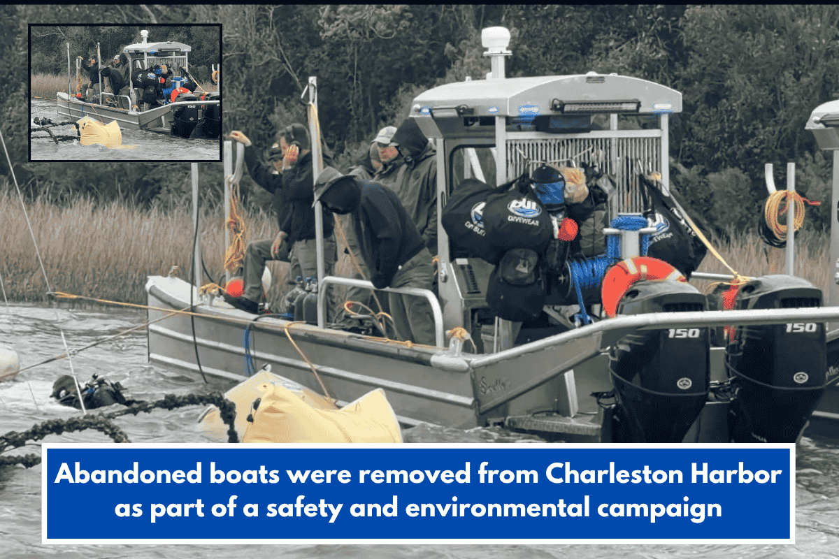 Abandoned boats were removed from Charleston Harbor as part of a safety and environmental campaign