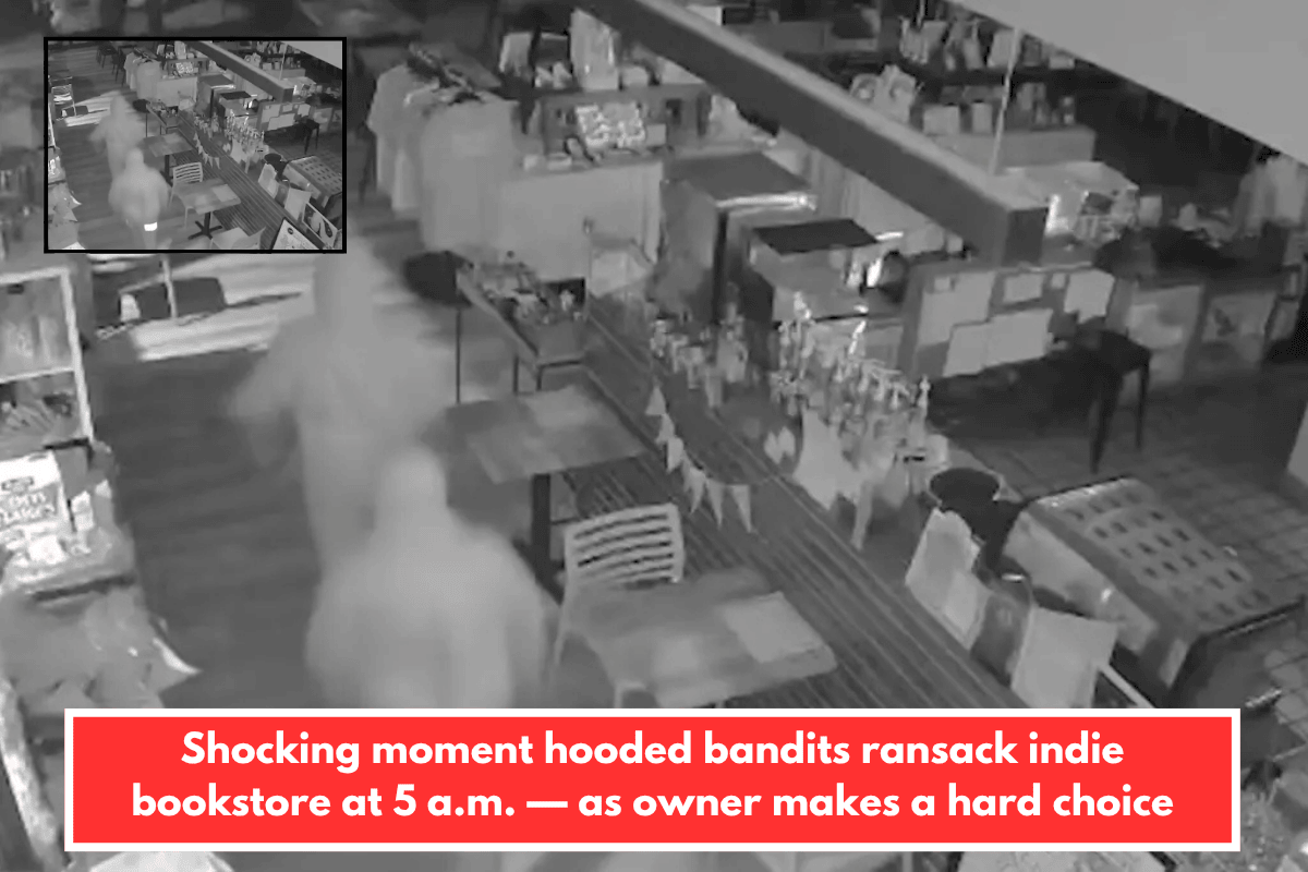 Shocking moment hooded bandits ransack indie bookstore at 5 a.m. — as owner makes a hard choice
