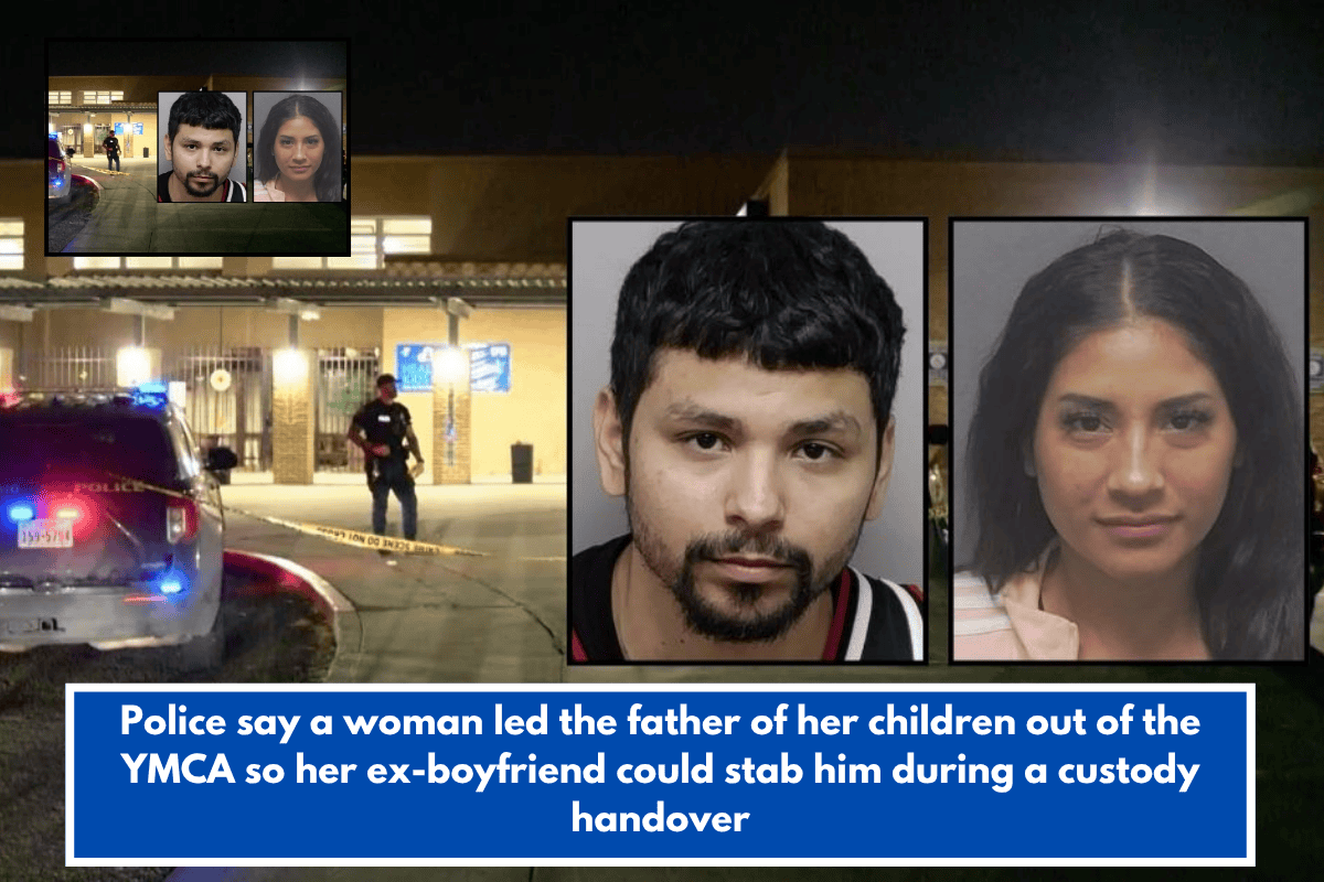 Police say a woman led the father of her children out of the YMCA so her ex-boyfriend could stab him during a custody handover