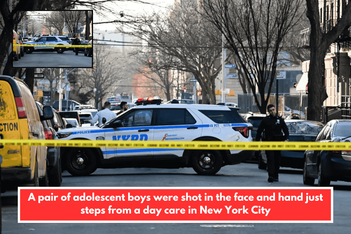 A pair of adolescent boys were shot in the face and hand just steps from a day care in New York City