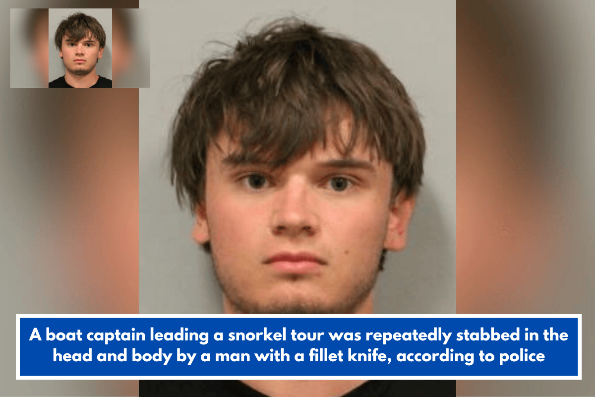 A boat captain leading a snorkel tour was repeatedly stabbed in the head and body by a man with a fillet knife, according to police