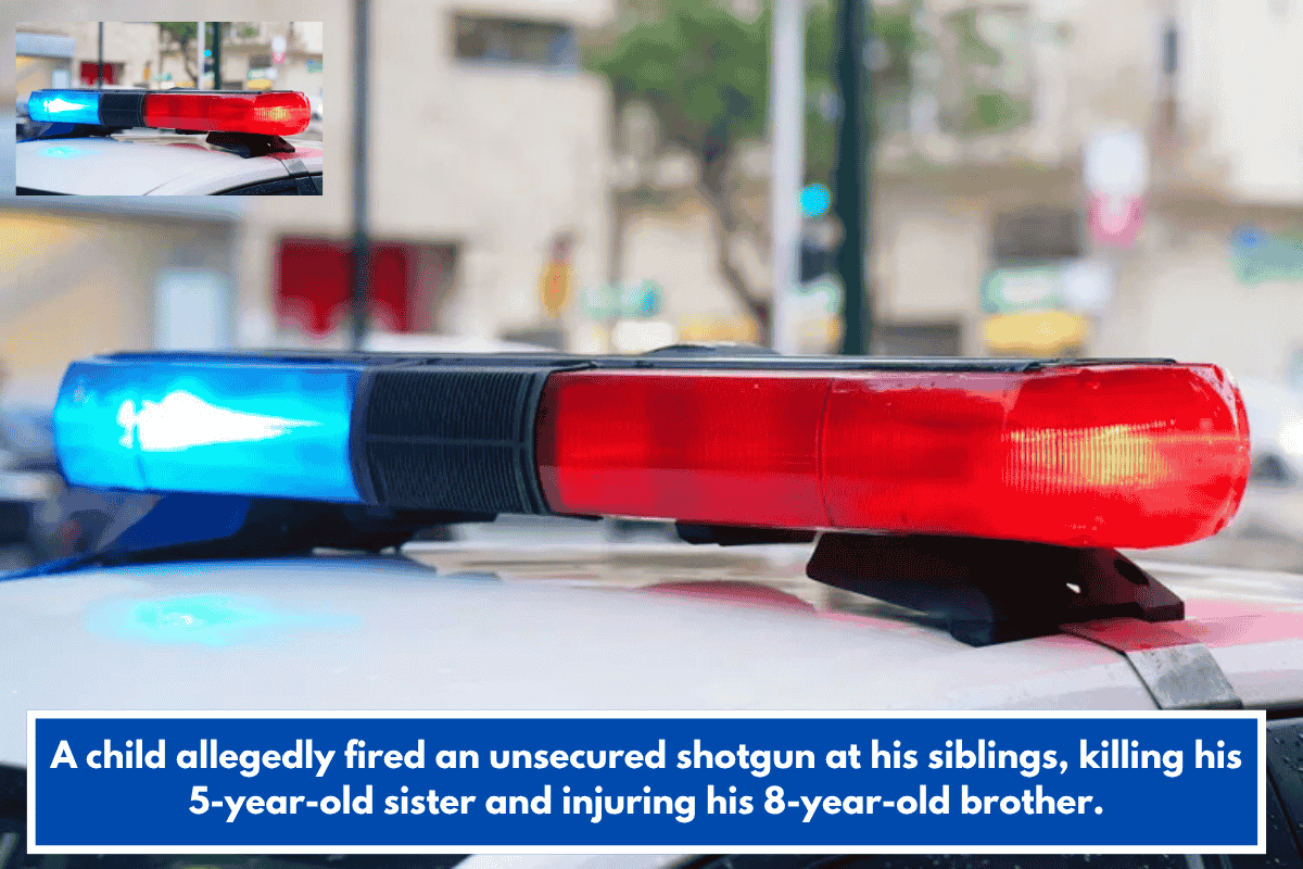 A child allegedly fired an unsecured shotgun at his siblings, killing his 5-year-old sister and injuring his 8-year-old brother.