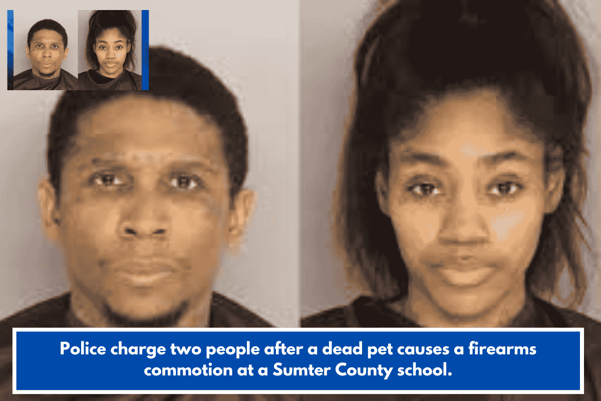 Police charge two people after a dead pet causes a firearms commotion at a Sumter County school.