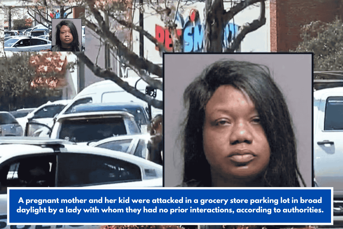 A pregnant mother and her kid were attacked in a grocery store parking lot in broad daylight by a lady with whom they had no prior interactions, according to authorities.