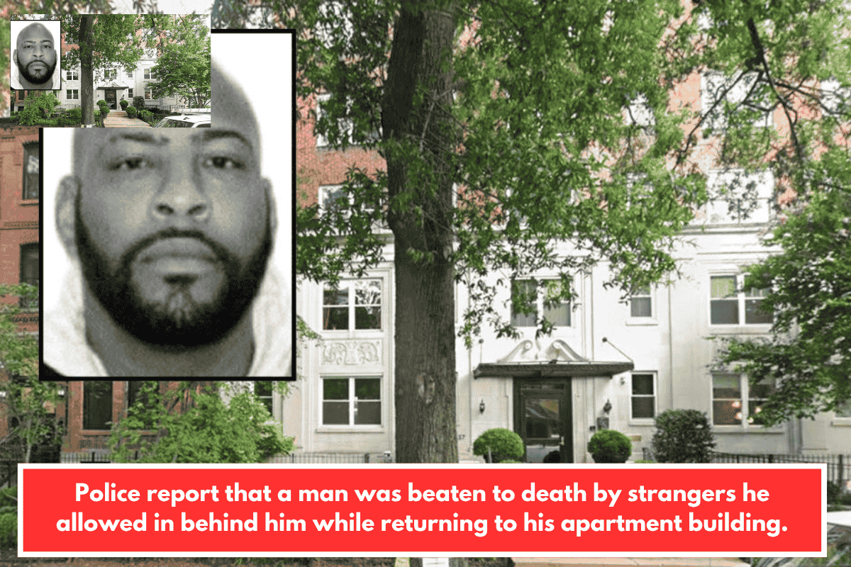 Police report that a man was beaten to death by strangers he allowed in behind him while returning to his apartment building.