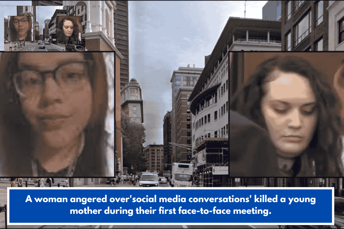 A woman angered over'social media conversations' killed a young mother during their first face-to-face meeting.