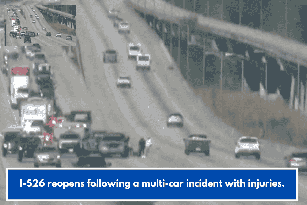 I-526 reopens following a multi-car incident with injuries.