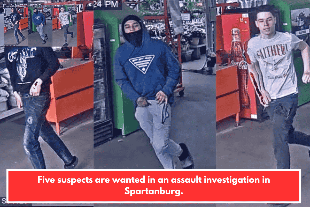 Five suspects are wanted in an assault investigation in Spartanburg.