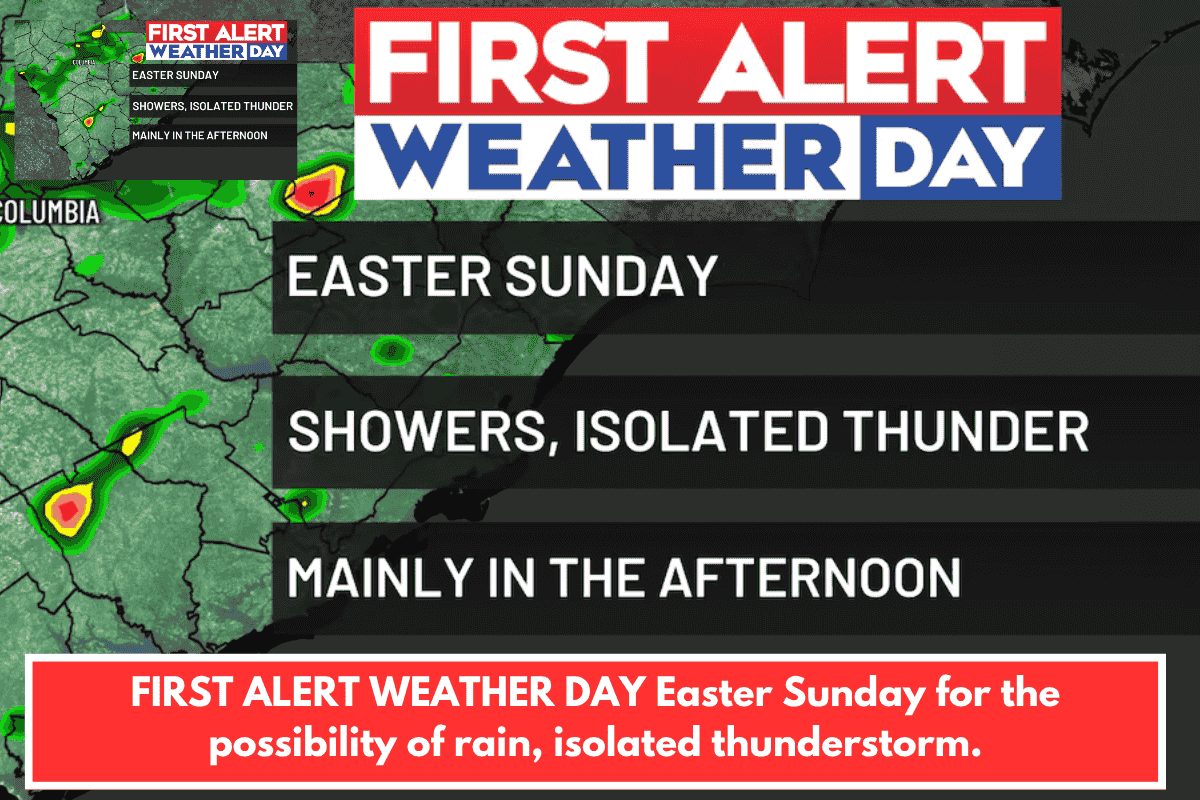 FIRST ALERT WEATHER DAY Easter Sunday for the possibility of rain, isolated thunderstorm.