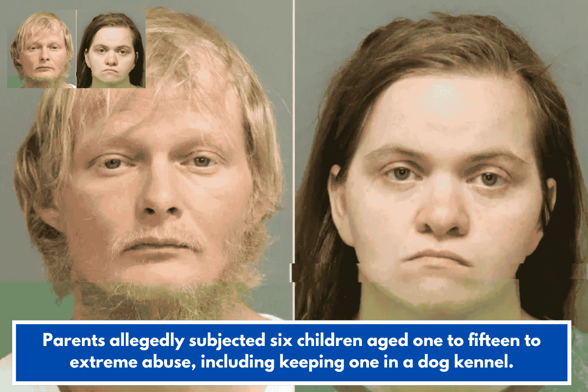 Parents allegedly subjected six children aged one to fifteen to extreme abuse, including keeping one in a dog kennel.