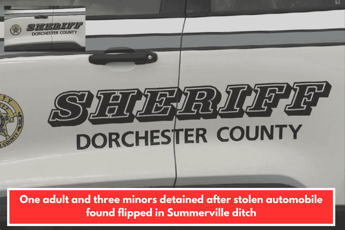 One adult and three minors detained after stolen automobile found flipped in Summerville ditch