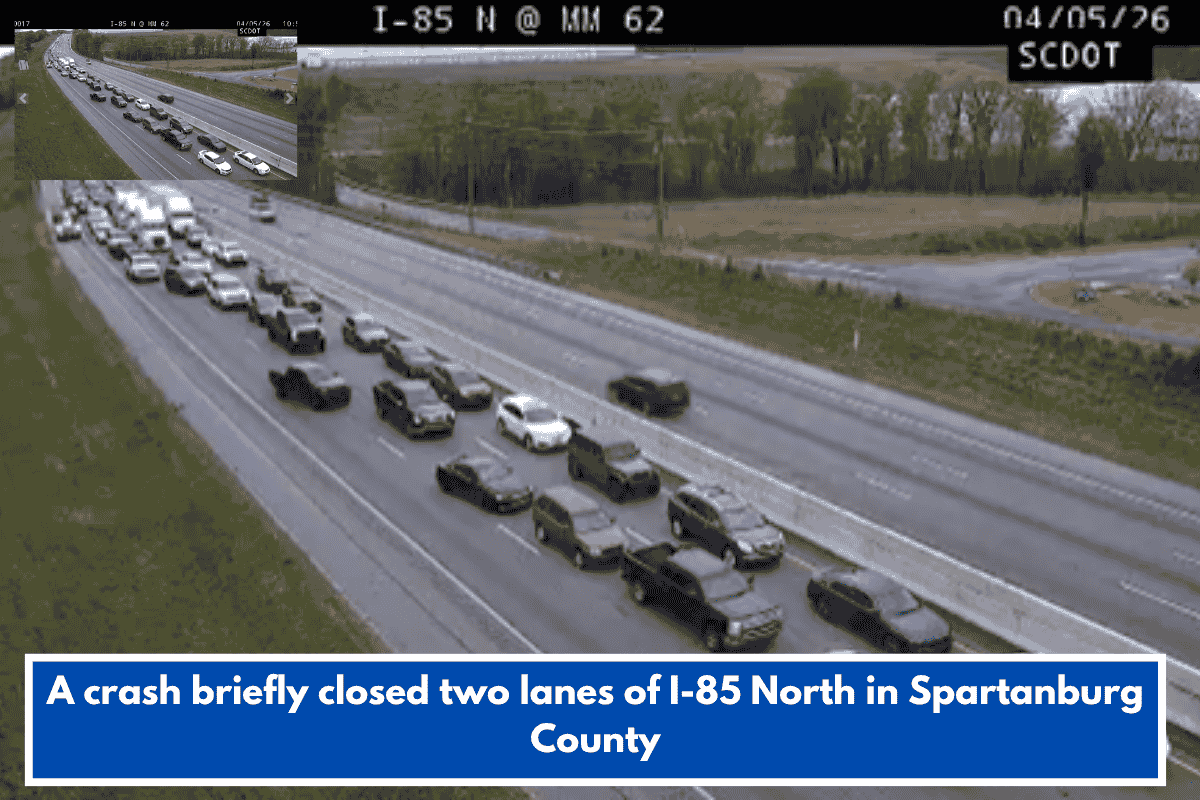 A crash briefly closed two lanes of I-85 North in Spartanburg County