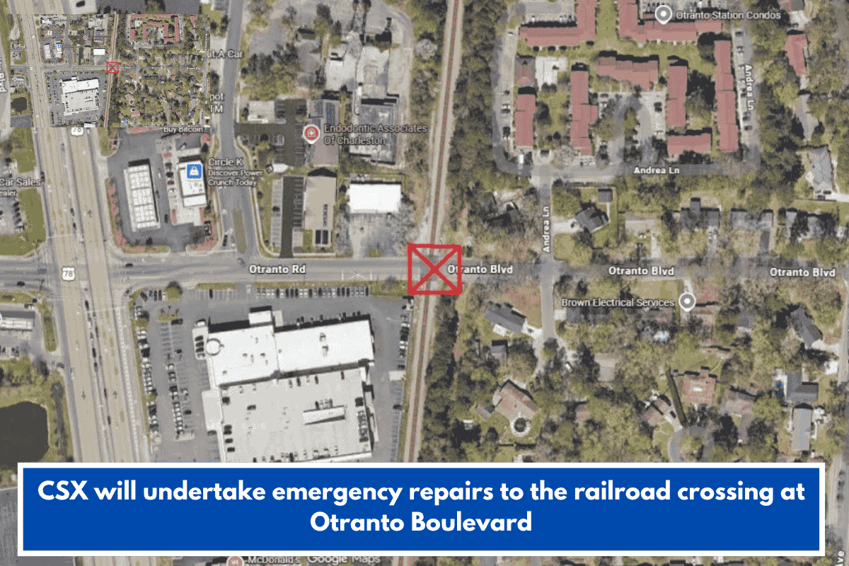 CSX will undertake emergency repairs to the railroad crossing at Otranto Boulevard