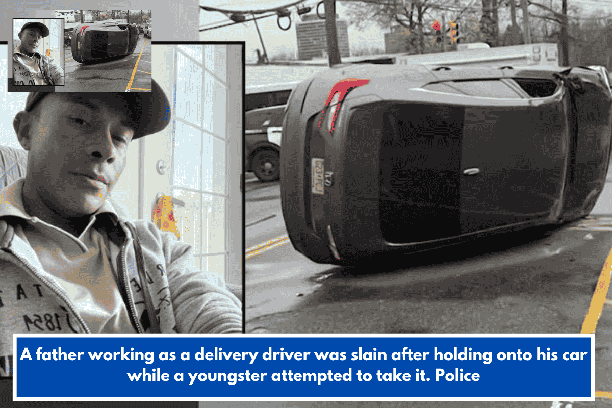 A father working as a delivery driver was slain after holding onto his car while a youngster attempted to take it. Police