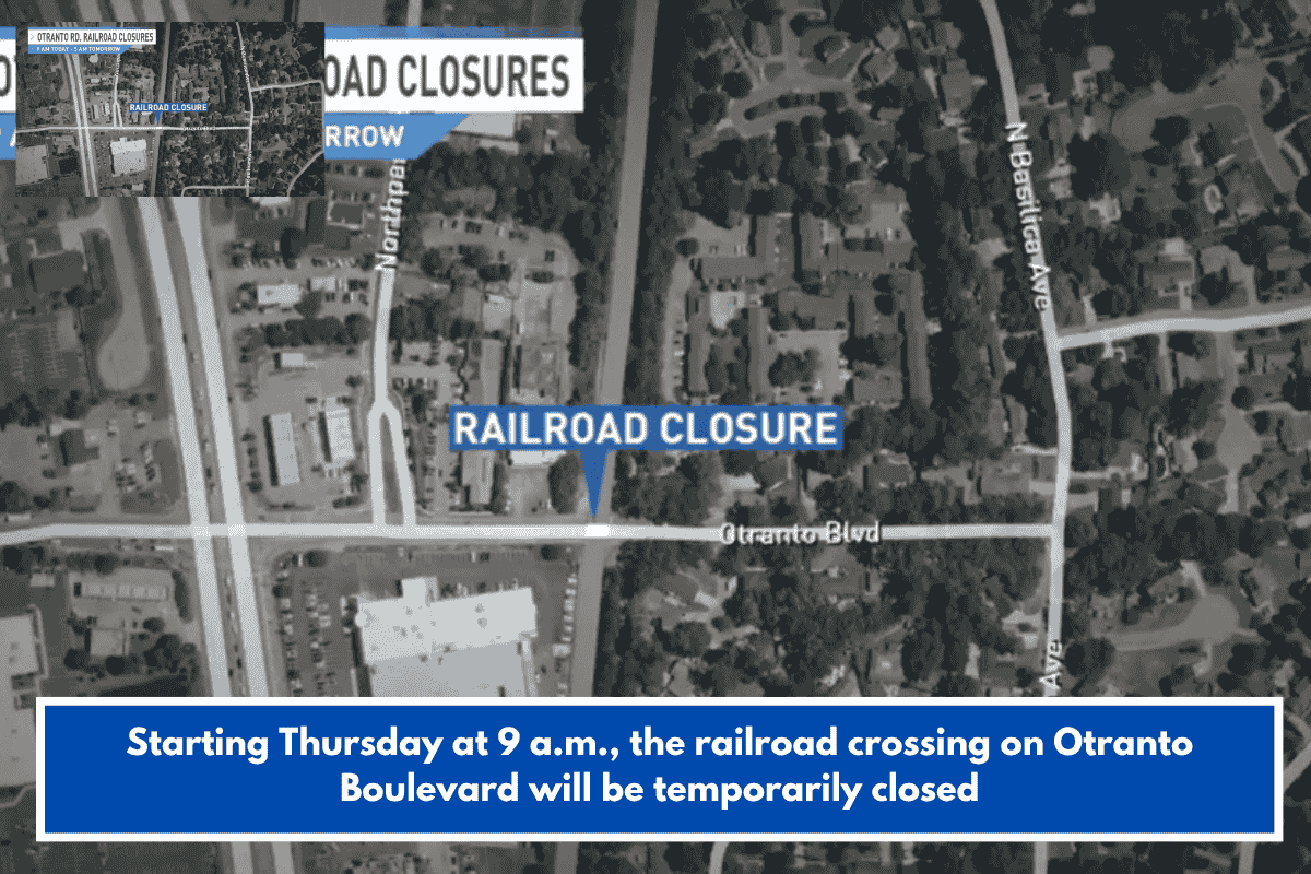 Starting Thursday at 9 a.m., the railroad crossing on Otranto Boulevard will be temporarily closed