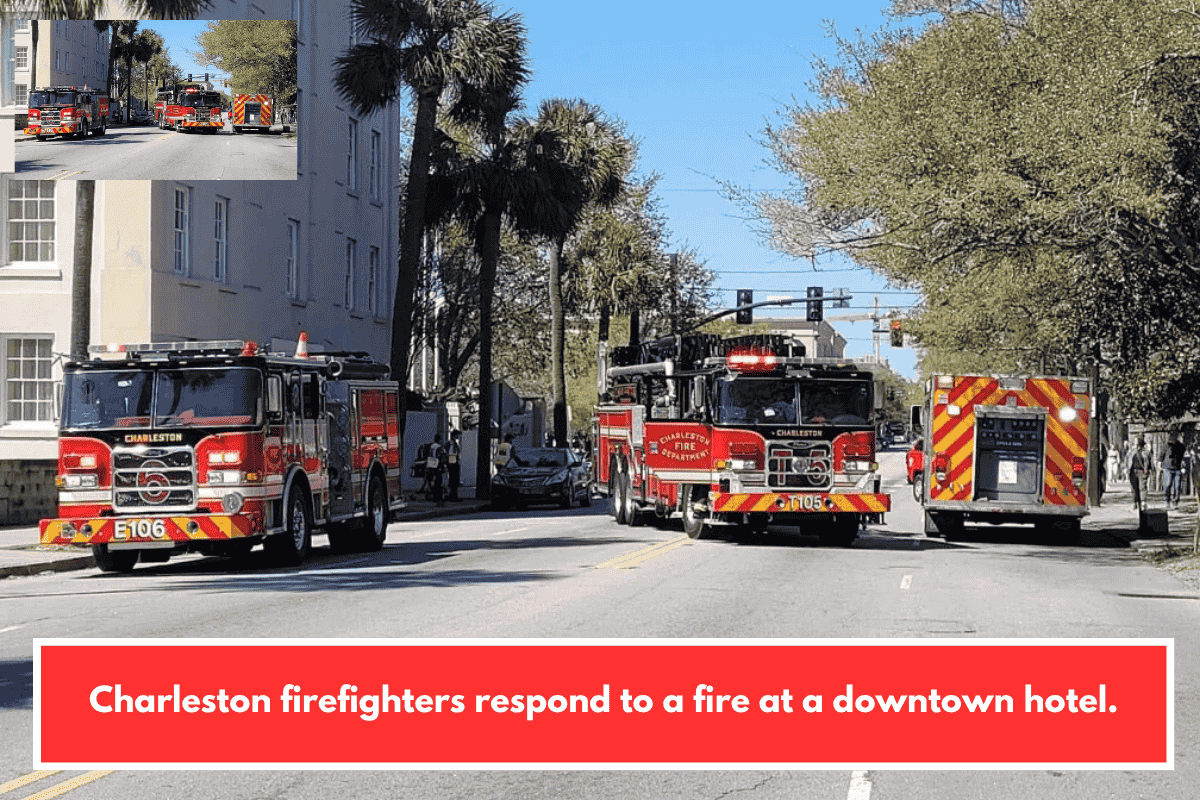 Charleston firefighters respond to a fire at a downtown hotel.