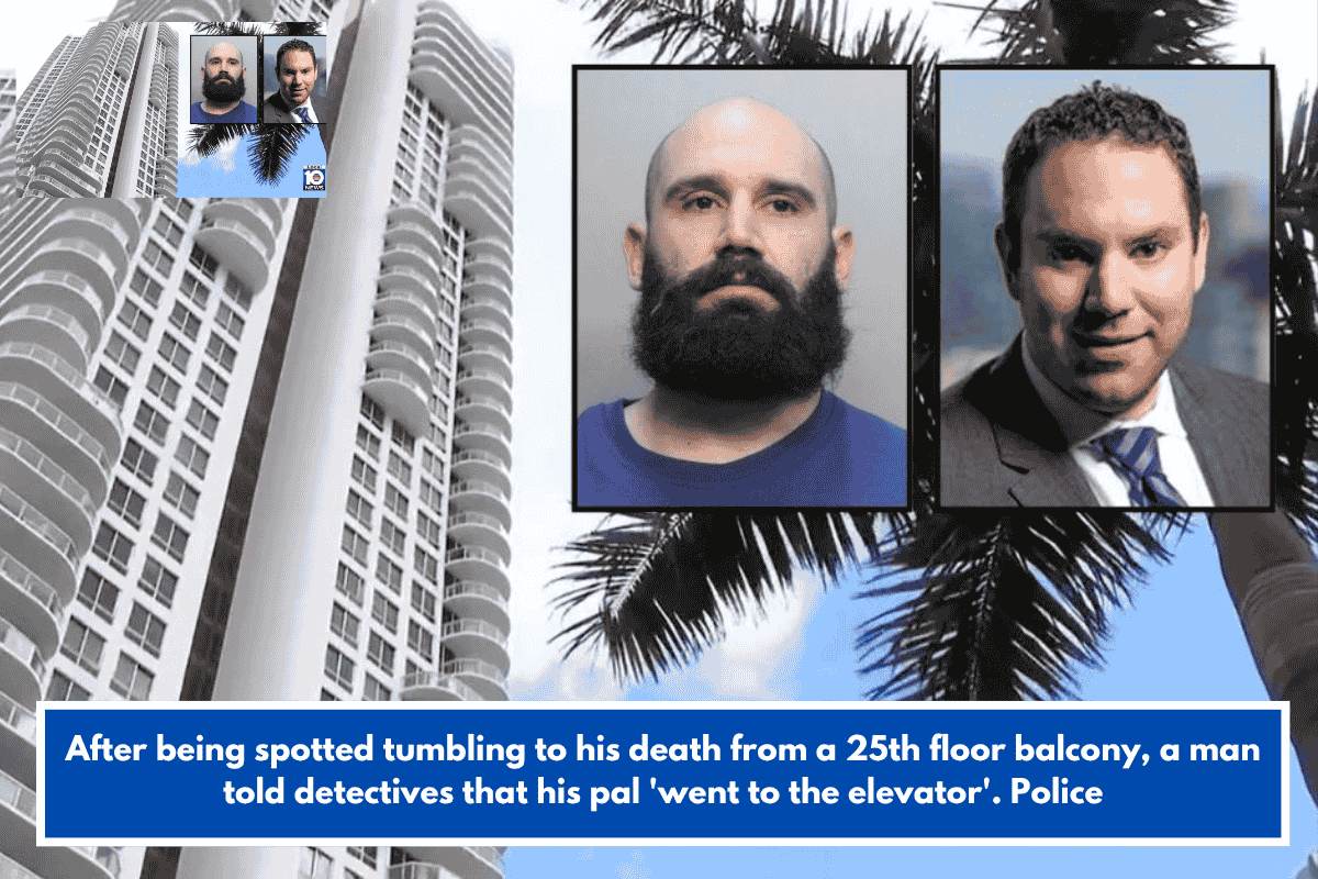 After being spotted tumbling to his death from a 25th floor balcony, a man told detectives that his pal 'went to the elevator'. Police