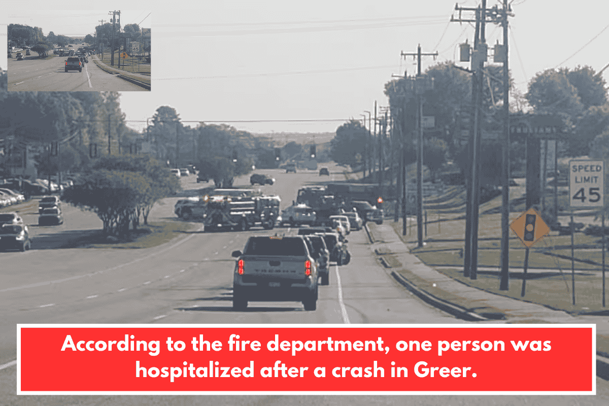 According to the fire department, one person was hospitalized after a crash in Greer.