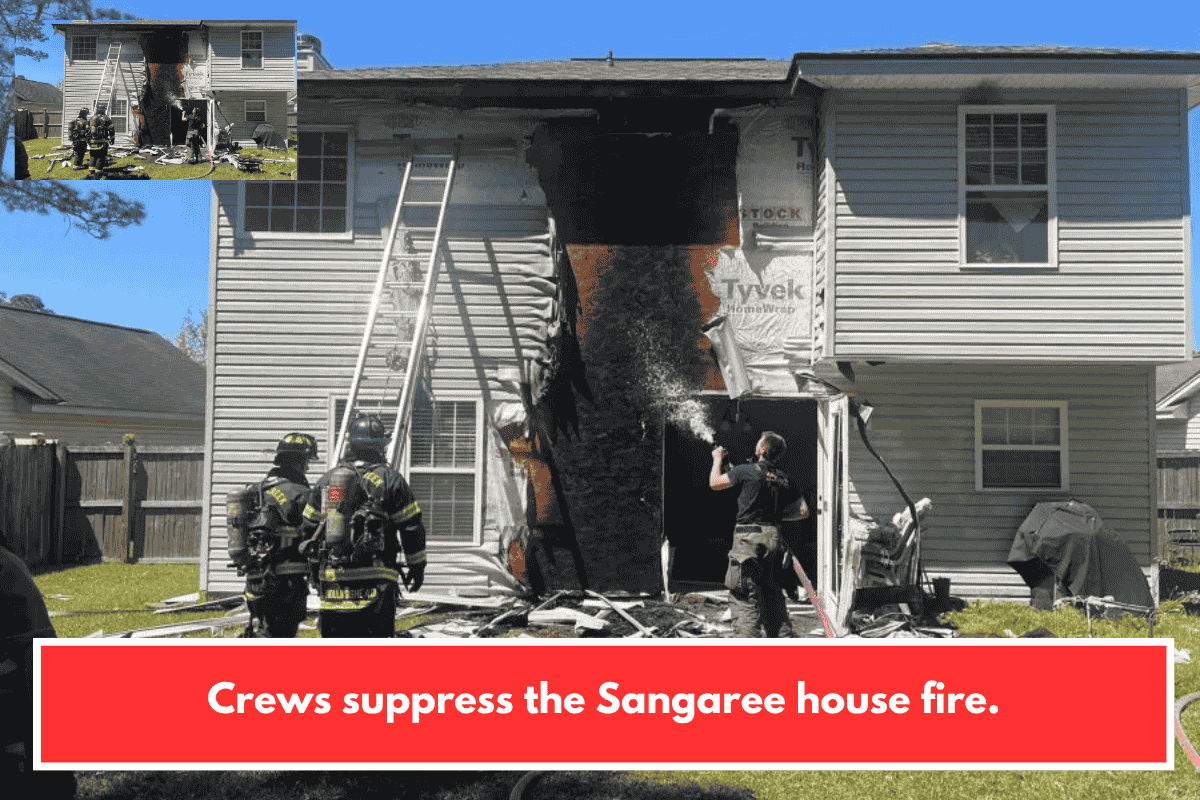 Crews suppress the Sangaree house fire.