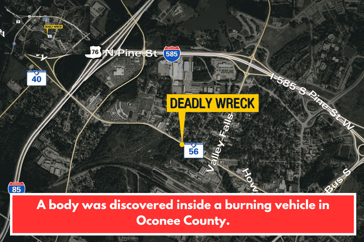 A body was discovered inside a burning vehicle in Oconee County.