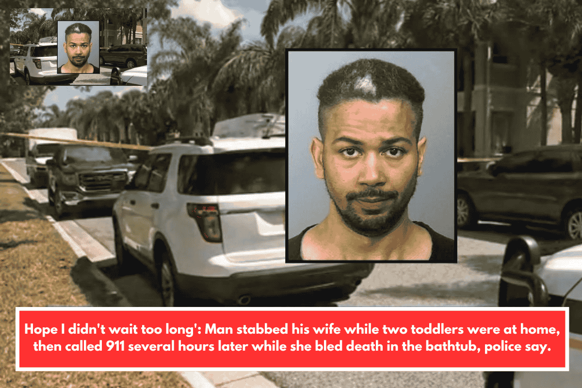 Hope I didn't wait too long': Man stabbed his wife while two toddlers were at home, then called 911 several hours later while she bled death in the bathtub, police say.