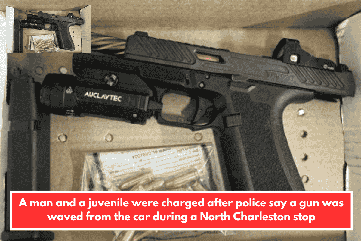A man and a juvenile were charged after police say a gun was waved from the car during a North Charleston stop