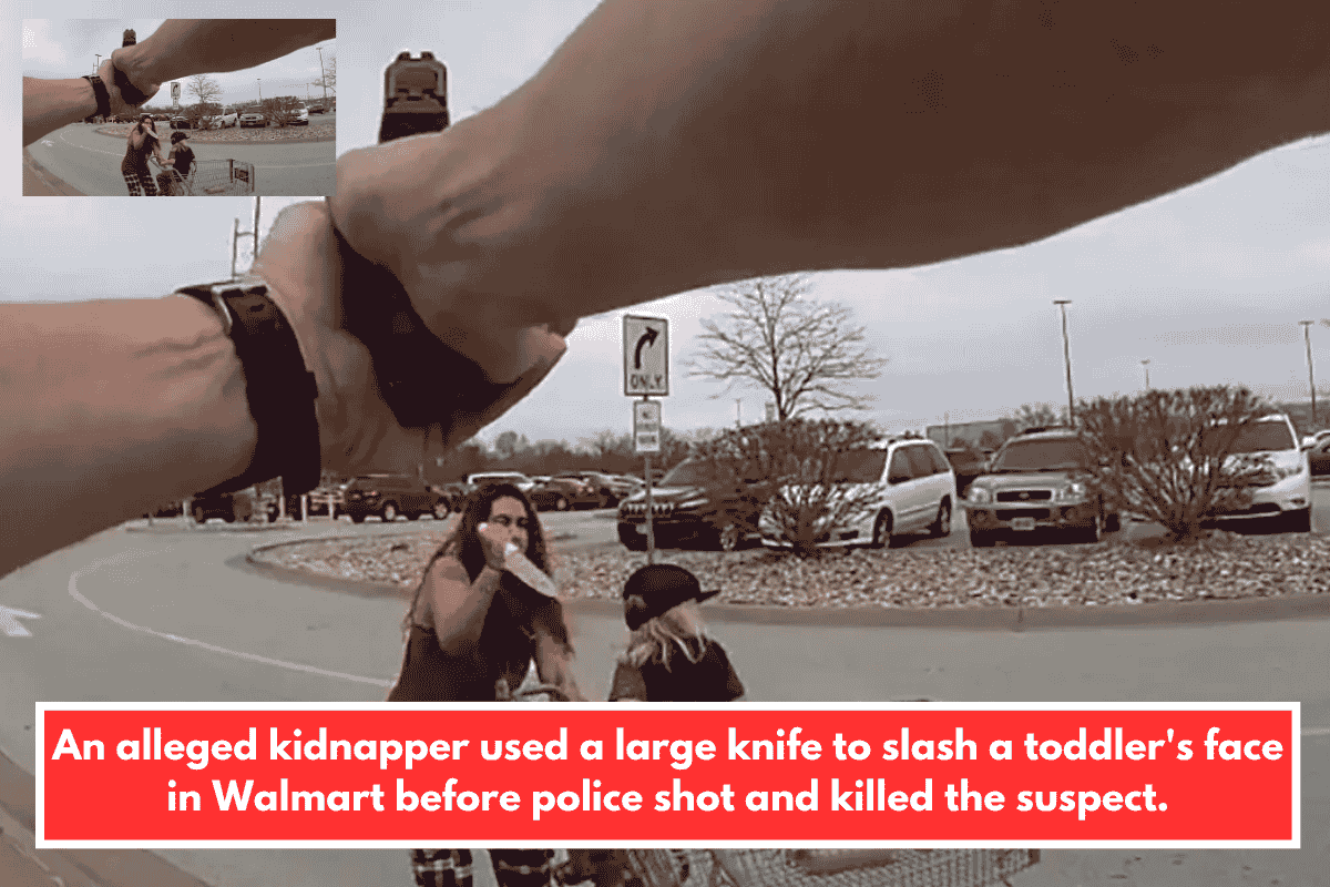 An alleged kidnapper used a large knife to slash a toddler's face in Walmart before police shot and killed the suspect.