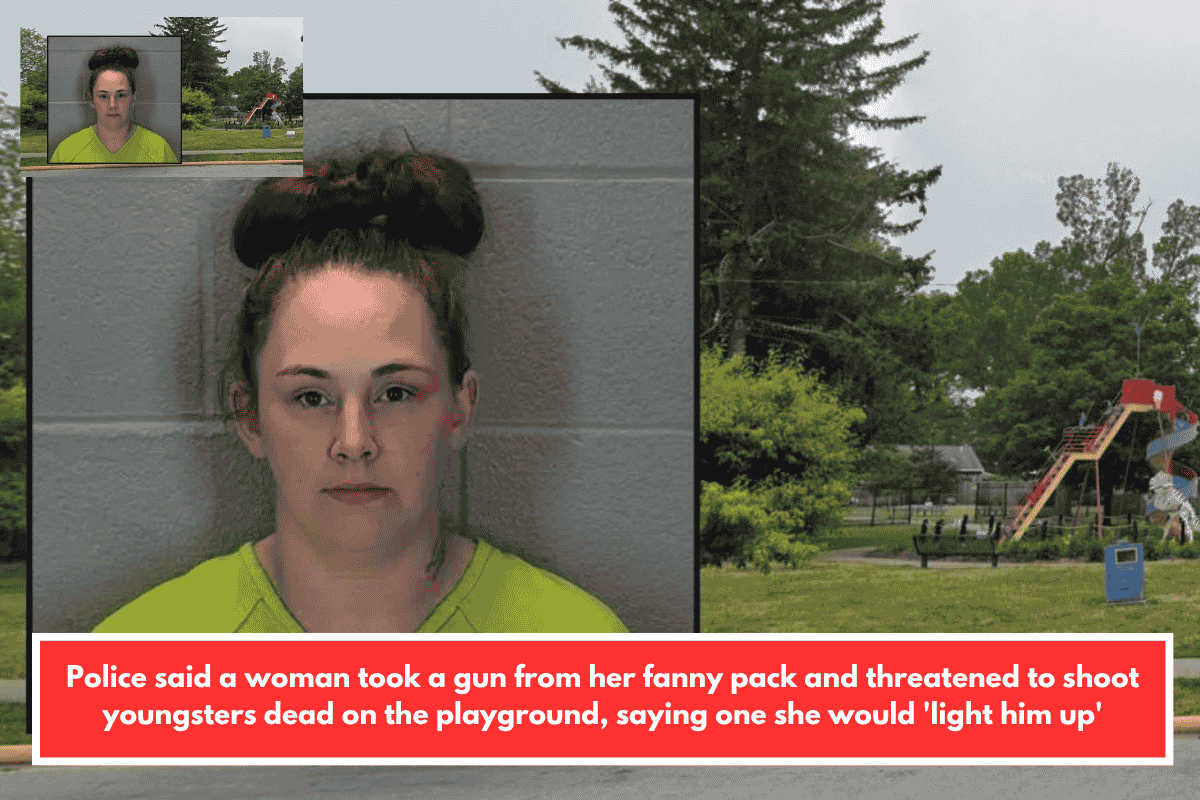 Police said a woman took a gun from her fanny pack and threatened to shoot youngsters dead on the playground, saying one she would 'light him up'
