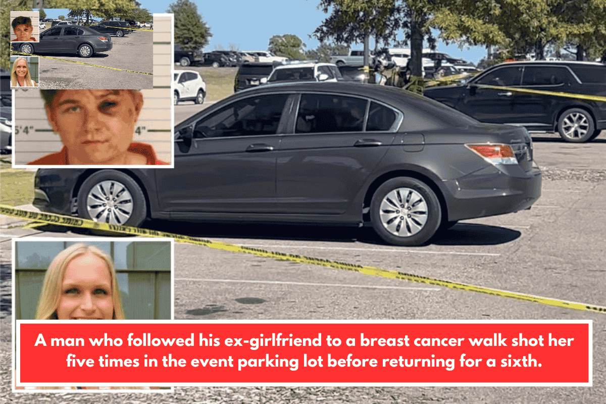 A man who followed his ex-girlfriend to a breast cancer walk shot her five times in the event parking lot before returning for a sixth.