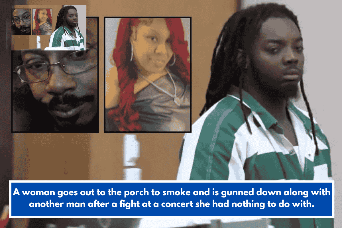 A woman goes out to the porch to smoke and is gunned down along with another man after a fight at a concert she had nothing to do with.
