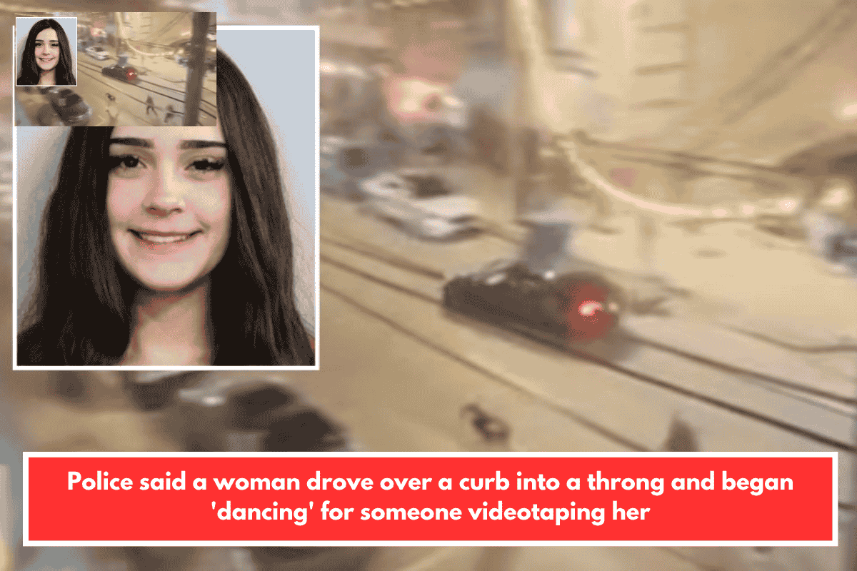 Police said a woman drove over a curb into a throng and began 'dancing' for someone videotaping her