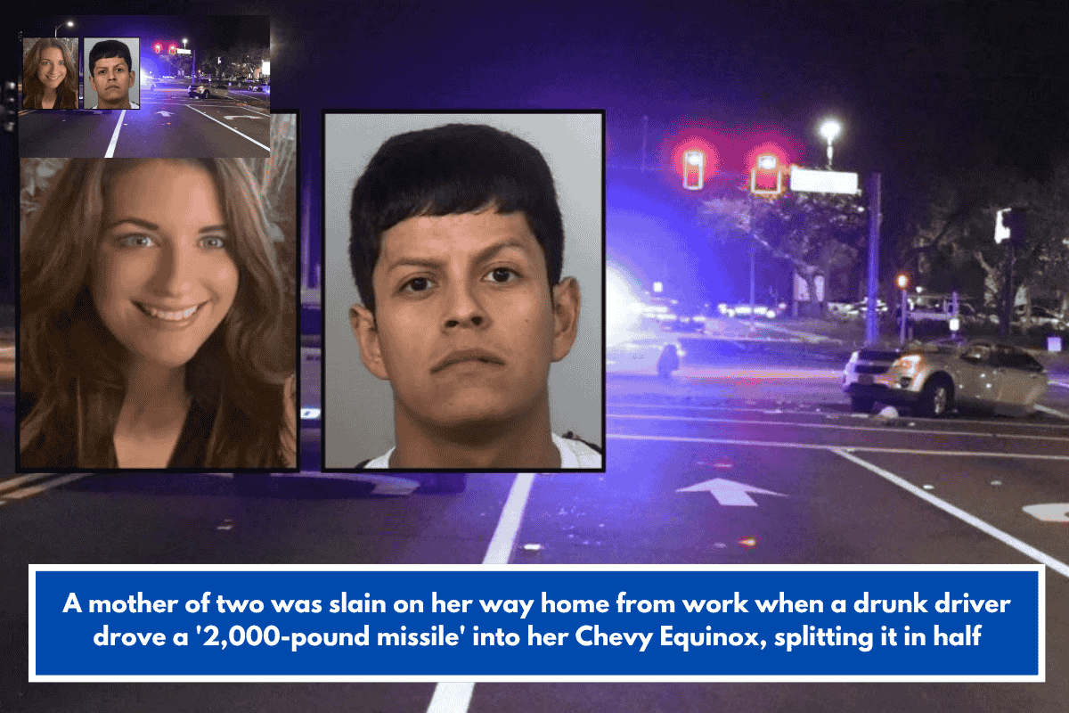 A mother of two was slain on her way home from work when a drunk driver drove a '2,000-pound missile' into her Chevy Equinox, splitting it in half