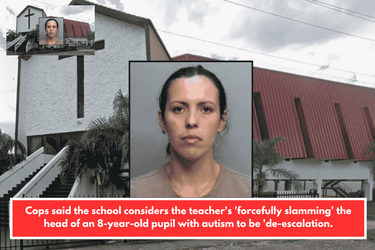 Cops said the school considers the teacher's 'forcefully slamming' the head of an 8-year-old pupil with autism to be 'de-escalation.